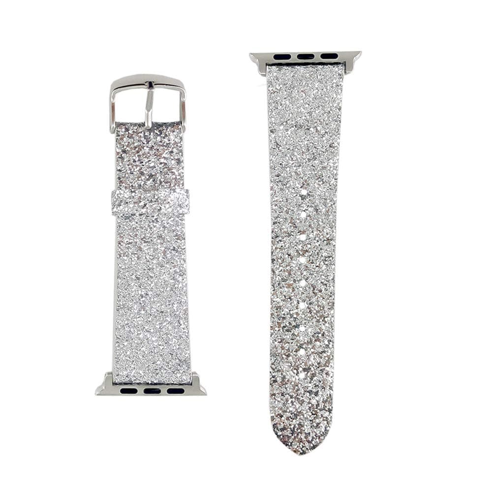 Sparkle Silver Glitter Replacement Band Compatible for iWatch 38mm/40mm Wrist Band PU Leather Strap for iWatch Smartwatch Series 8 7 6 5 4 3 2 1 SE Version