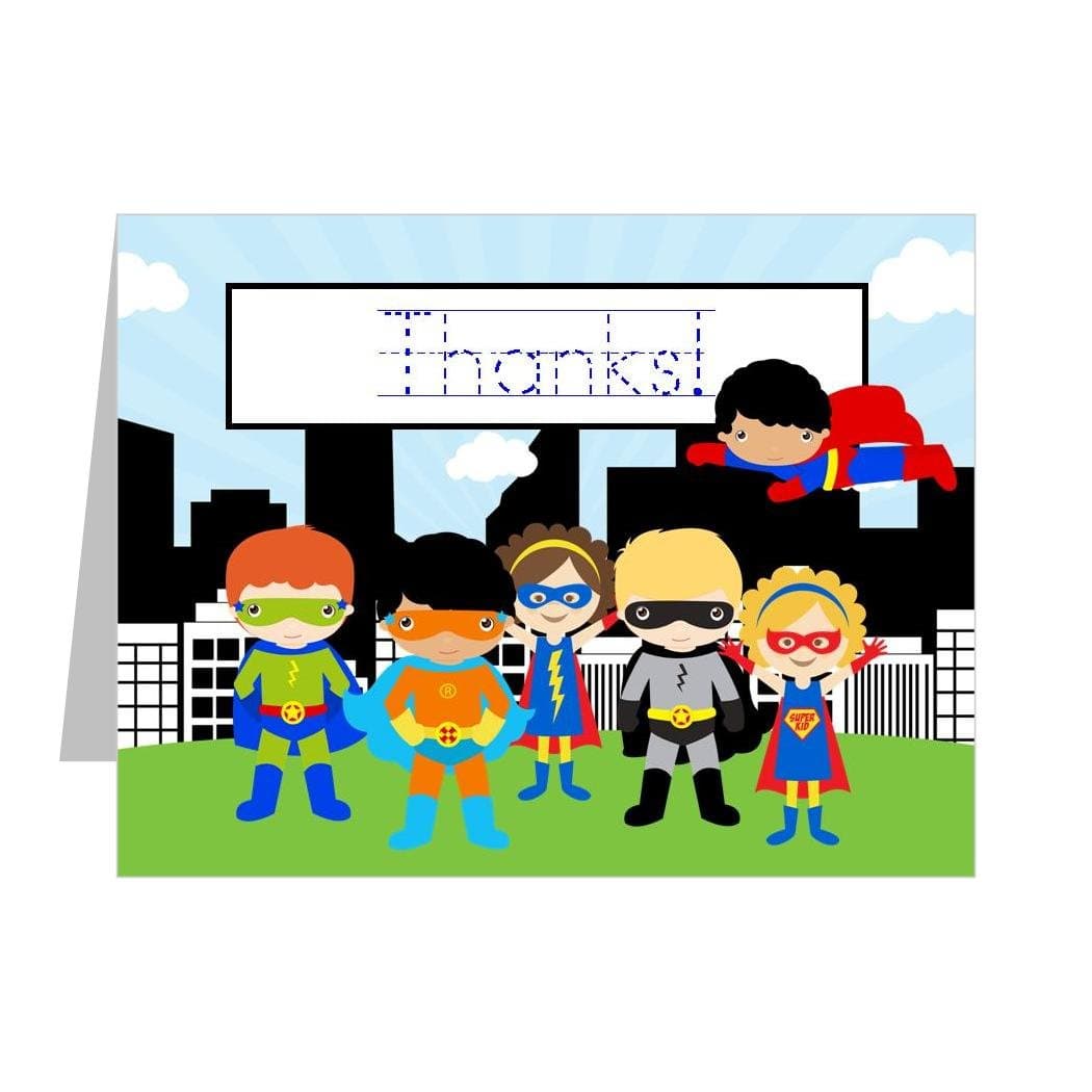 Superhero Thank You Notes for Kids with Traceable Lettering ([12] Top-Folding, Fill-in-the-Blank Note Cards)