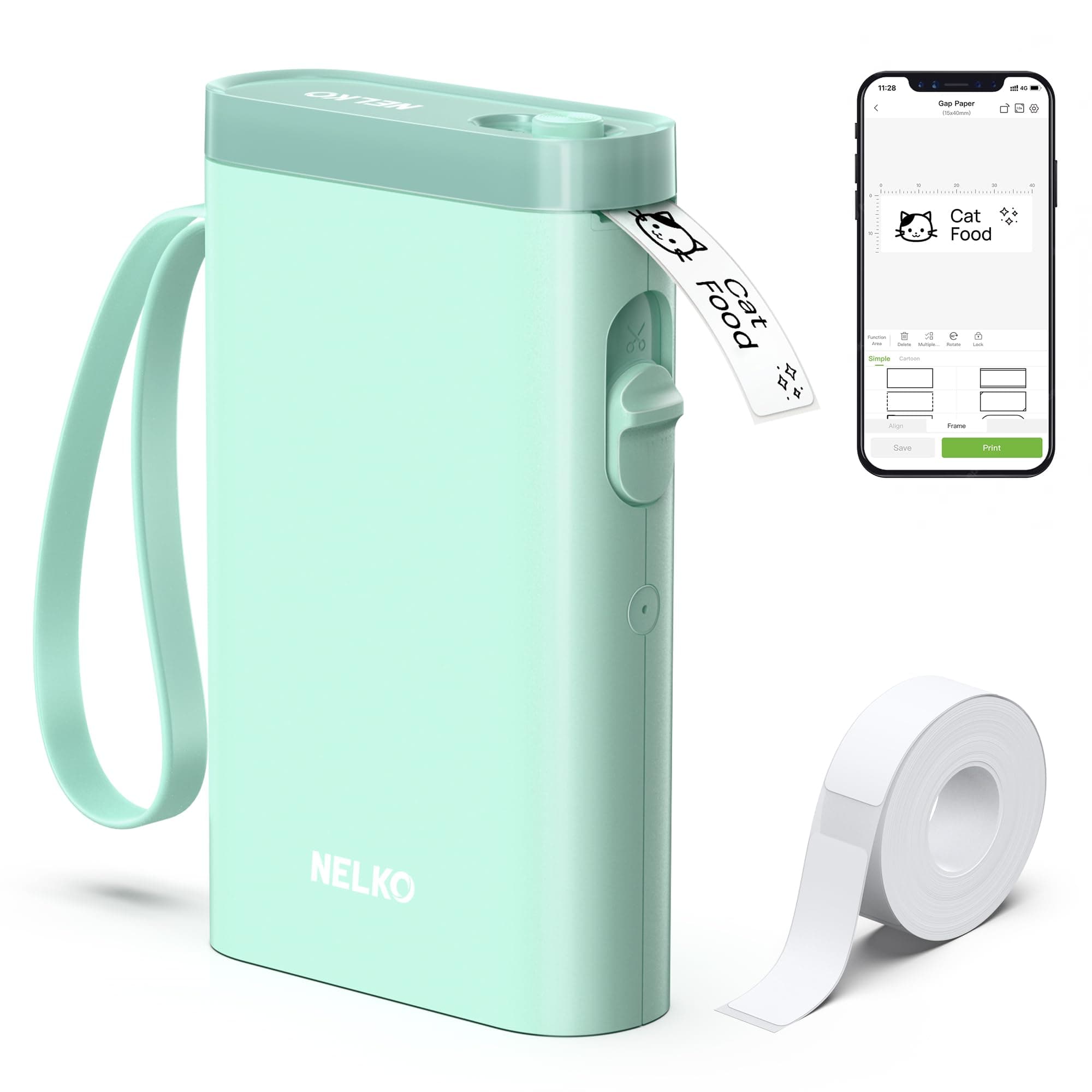 - Nelko Labeling Machine with Tape, Bluetooth Label Printer P21, Mini Wireless Labeling Machine with Multiple Patterns for Home Office Organizer, Green
