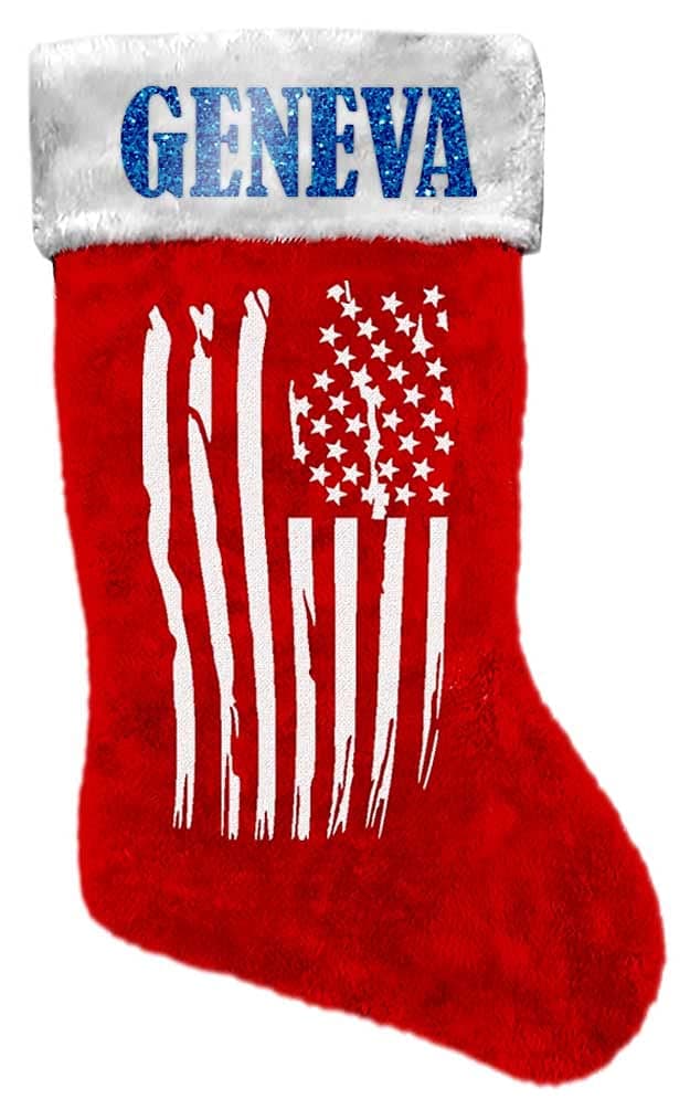 Geneva American Flag Christmas Stocking Patriotic Red Faux Fur