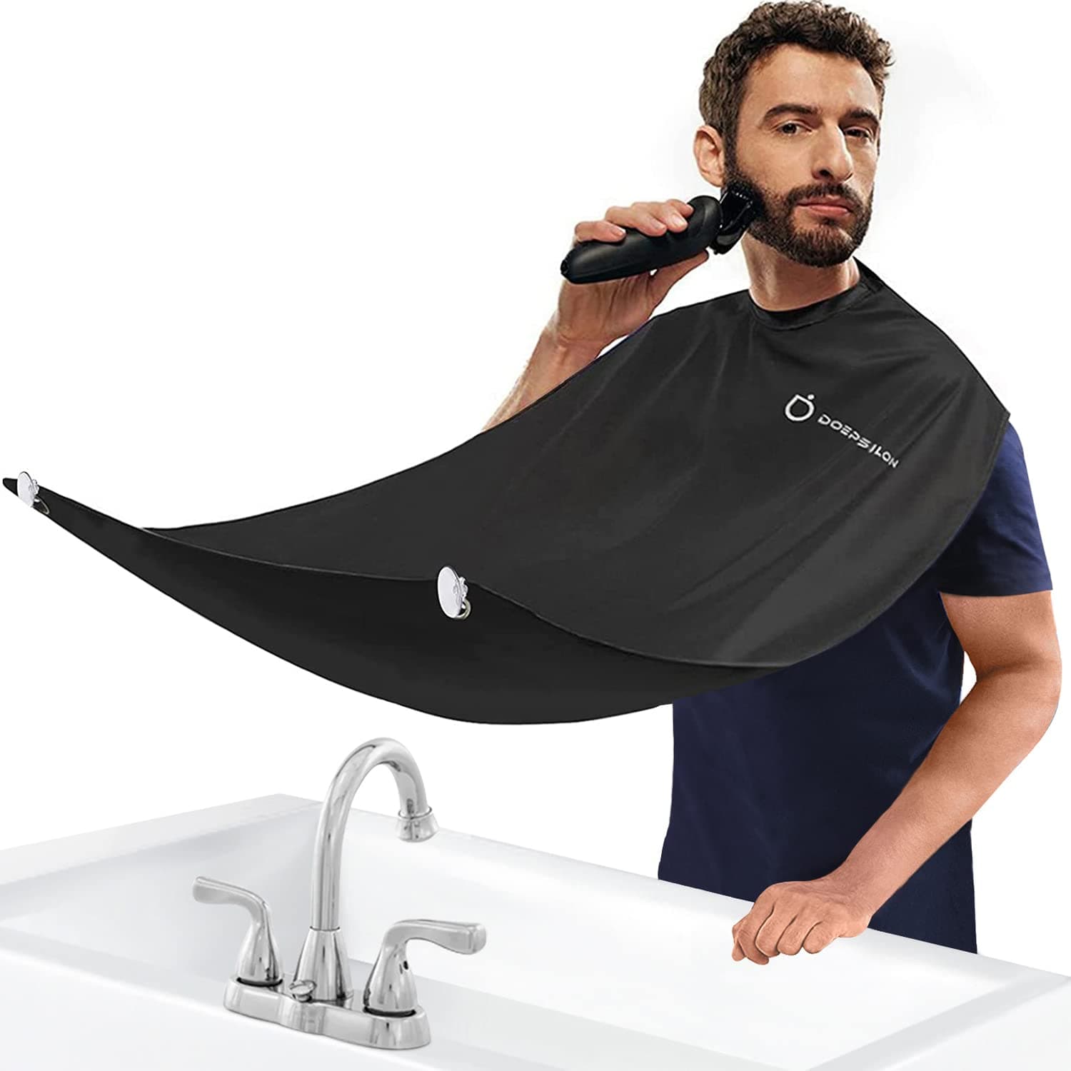 Beard Bib, Beard Bib Hair Catcher for Shaving, Non-Stick Water-Resistant Beard Shaving Bib, with Strong Suction Cups, Gifts for Men Husband Father (Black)