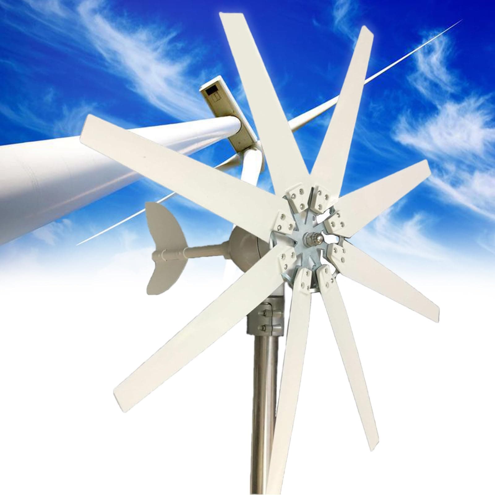 Fablestoryem 12000W Wind Turbine Generator Kit,Wind mill Generator with 8 Blade,12V 24V 48V, Wind mill Generator with Solar Wind Hybrid Controller,Medium Windmill Household Small,24V
