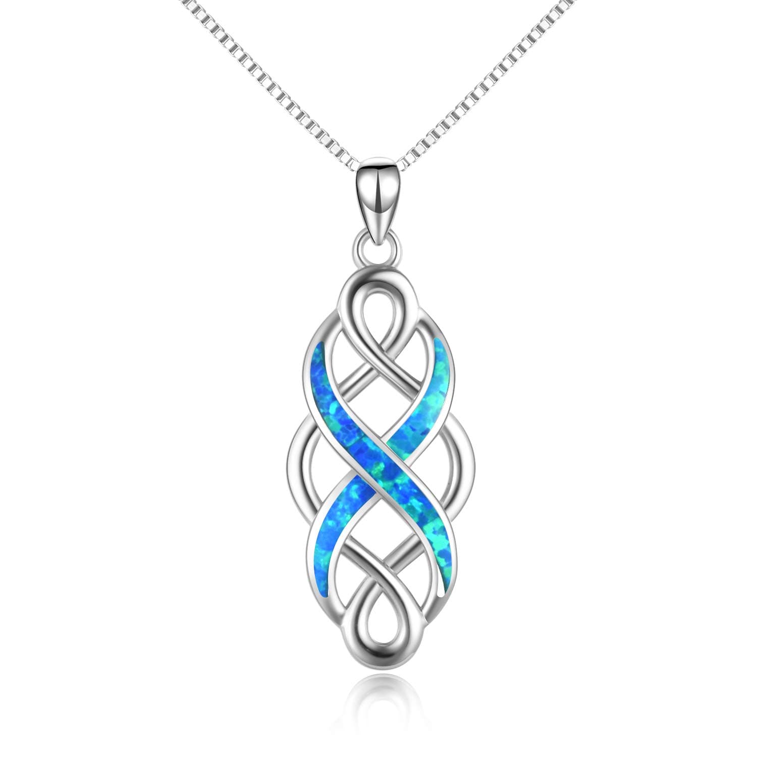 YFN Celtic Knot Necklace Created Opal Pendant Sterling Silver Infinity Love Jewelry