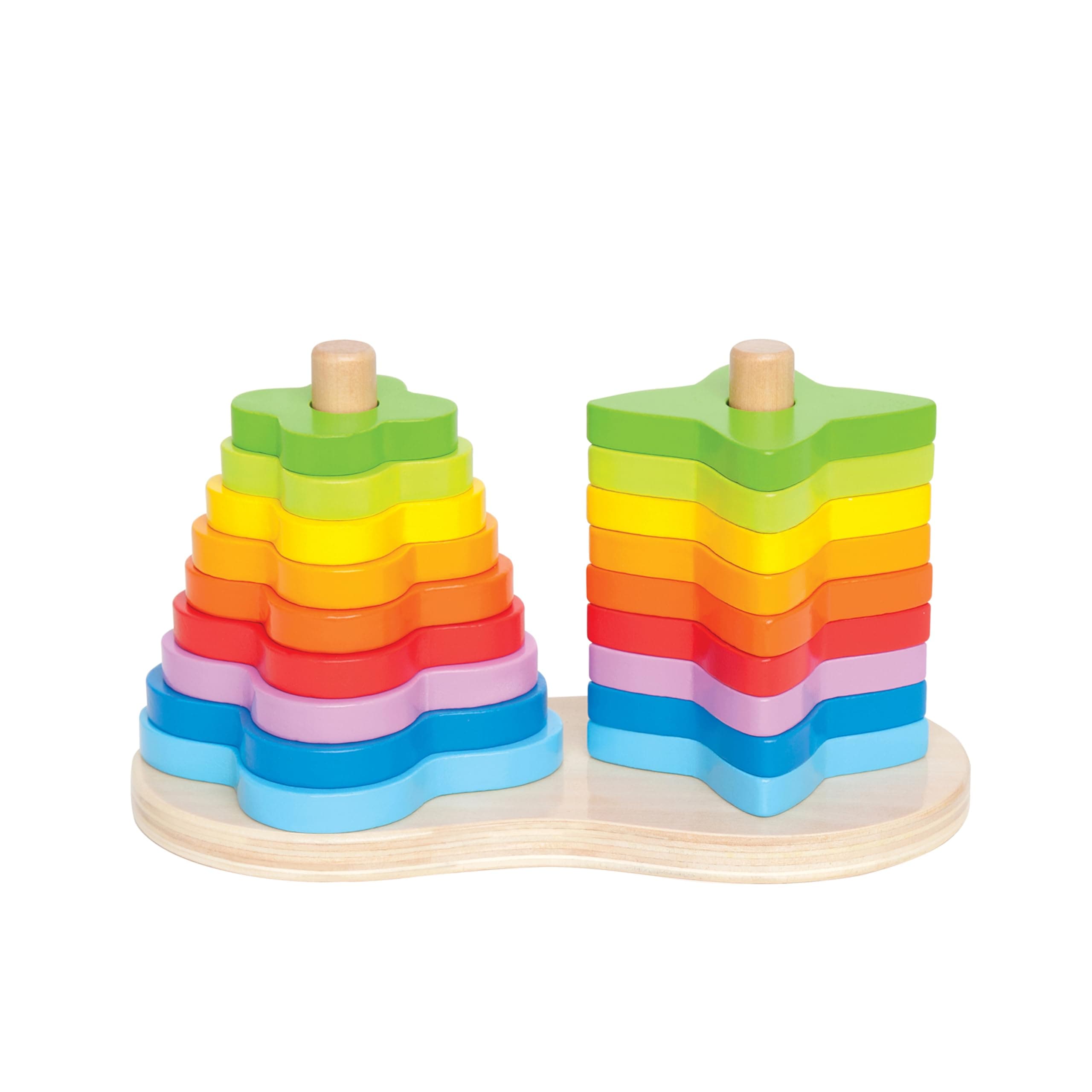 Hape Double Rainbow Stacker Playset| Wooden Stacking and Sorting Block Building Toy For Kids, Early Education Toy For Kids, 19 Pcs Stacker Playset, Multicolor, Ages 1 Year+