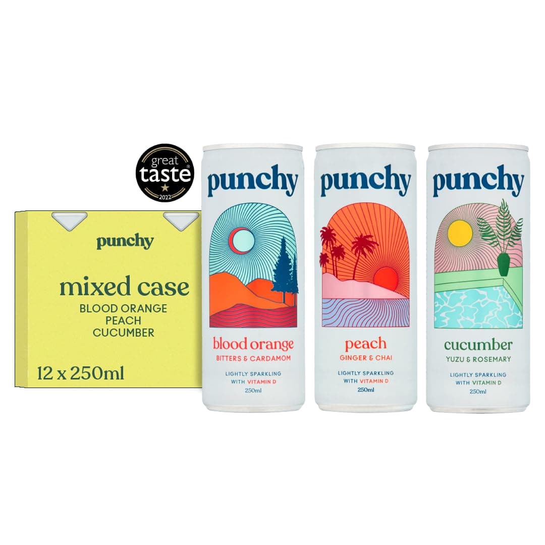 Punchy Drinks - Mixed case of Blood Orange, Cucumber & Peach - Premium Soft D...