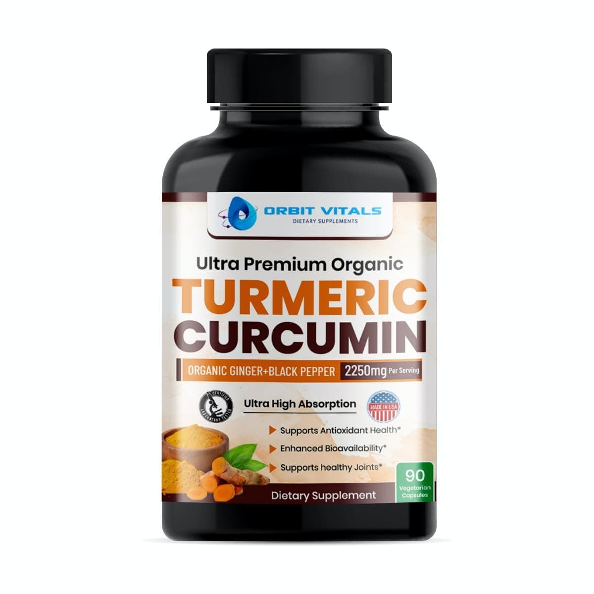 Turmeric Curcumin with Black Pepper & Ginger 2250mg - Ultra Potent Turmeric Supplement with 95% Curcuminoids & BioPerine for Joint Support, Enhanced Bioavailability, Immune Health - 90 Vegan Capsules