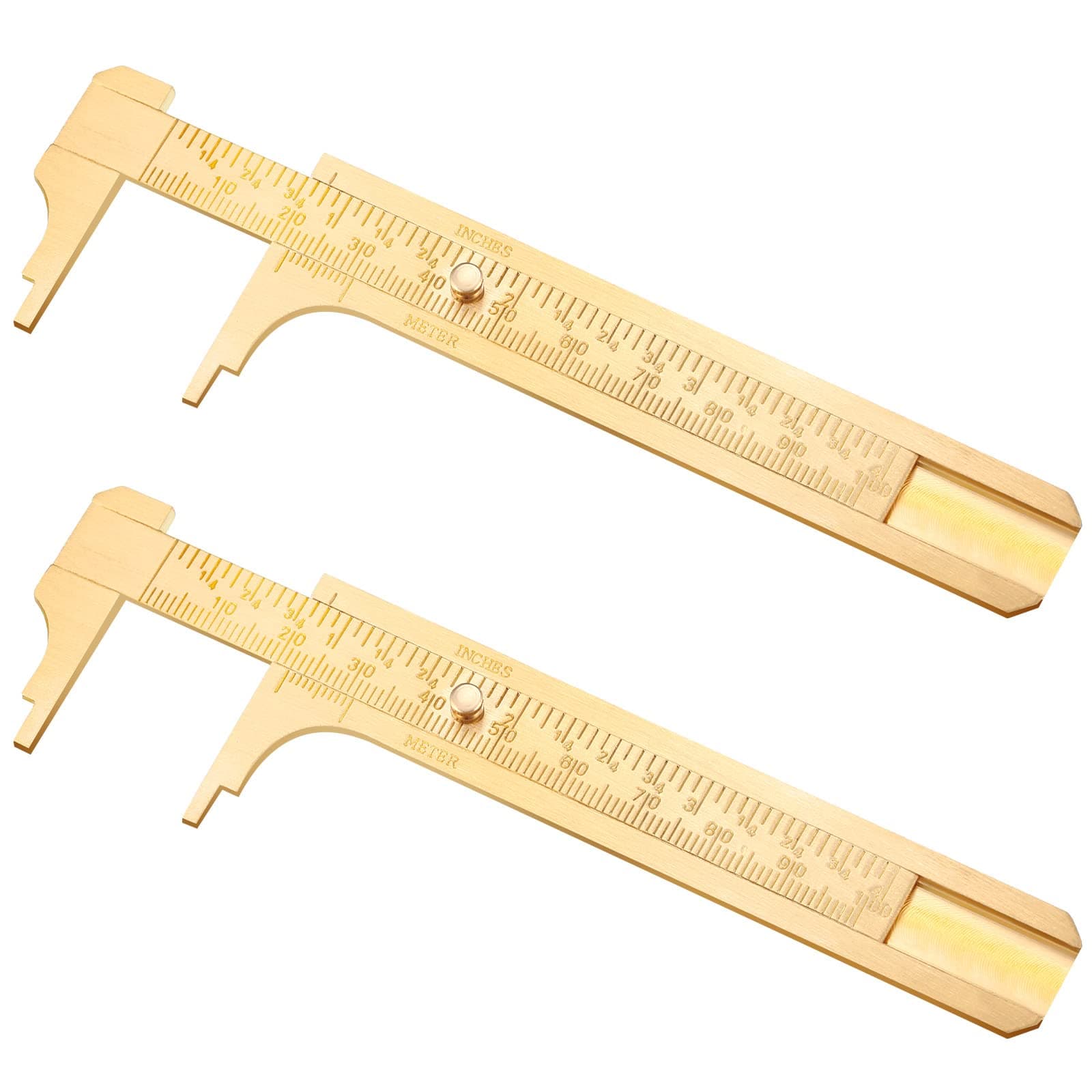 Konohan 2 Pcs Brass Vernier Caliper Pocket Handy Caliper Measuring Mini Tool Double Scale Sliding Gauge Metal Pocket Ruler for Bead Wire Jewels Rings Measurement