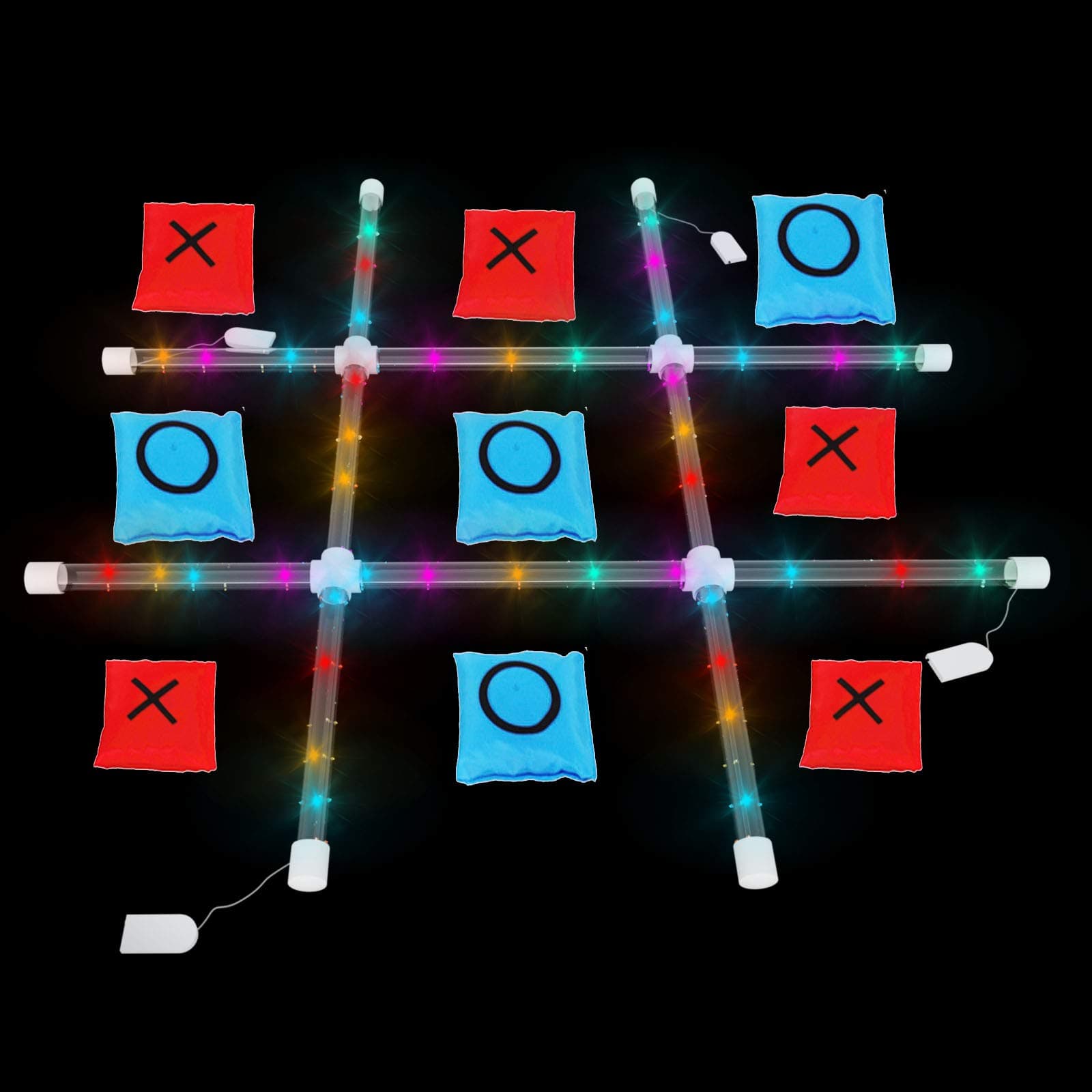 Outdoor Games Glow in Dark for Adult and Kids, Giant Tic Tac Toe Game Set with Light, Premium PVC Framed Yard Game for Famlily, Night Party (4ft x 4ft)