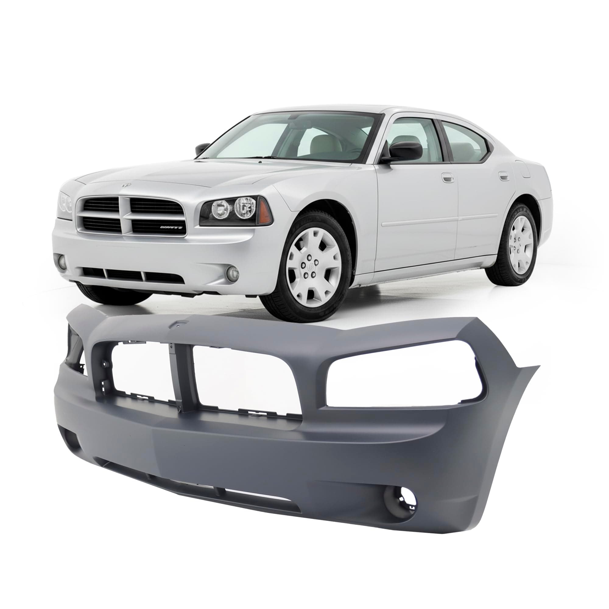 FitParts Compatible With Front Bumper Cover 2006-2010 Dodge Charger SE SXT Sedan 06-10. New, Primed and Ready for Paint. With Fog Light Holes. CH1000461 4806179AE 2007 2008 2009