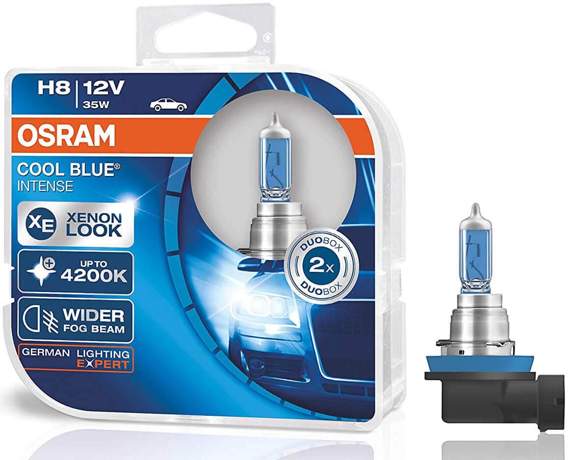 Osram 64212CBI-HCB Cool Blue Intense H8 Halogen Headlight Bulb, 12 V, Duo Box, 2 Pieces, Pack of 2