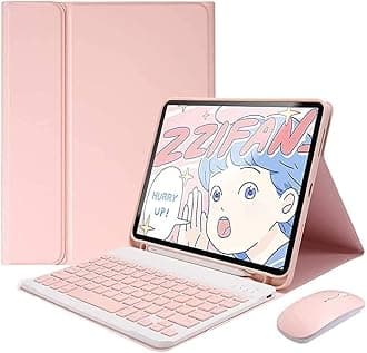 Galaxy Tab S7FE/S8 Plus/S7 Plus Case with Keyboard and Mouse, Candy Detachable Magnetic Keyboard Case with Mouse&S Pen Holder for Galaxy Tab S8+ /S7 FE /S7+ Tablet (Pink)