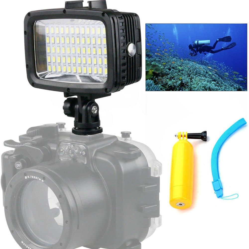 Video Diving Light 40M Waterproof 1800LM 60 LED Driving lamp Video Light for GoPro Hero 6/5/4/3+/3/2 Sports Camera Xiaomi Yi SJCAM Action Cam & for DSLR Camera + 2 Battery Black OR005F