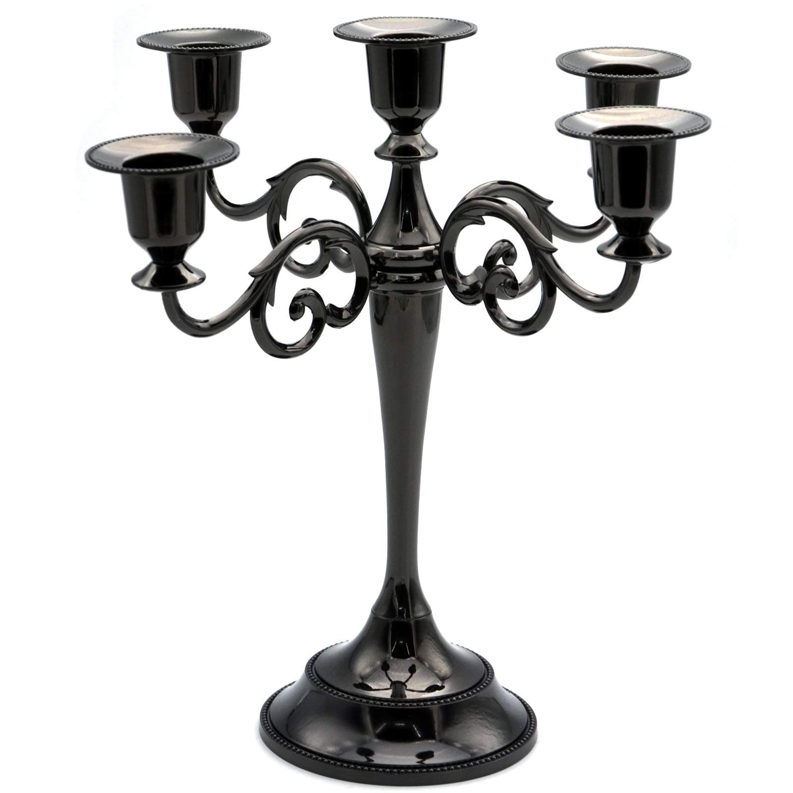 Honysky 5-Candle Metal Candelabra Candlestick 10.6 inch Tall Candle Holder Event Candelabra Candle Stand (Black)