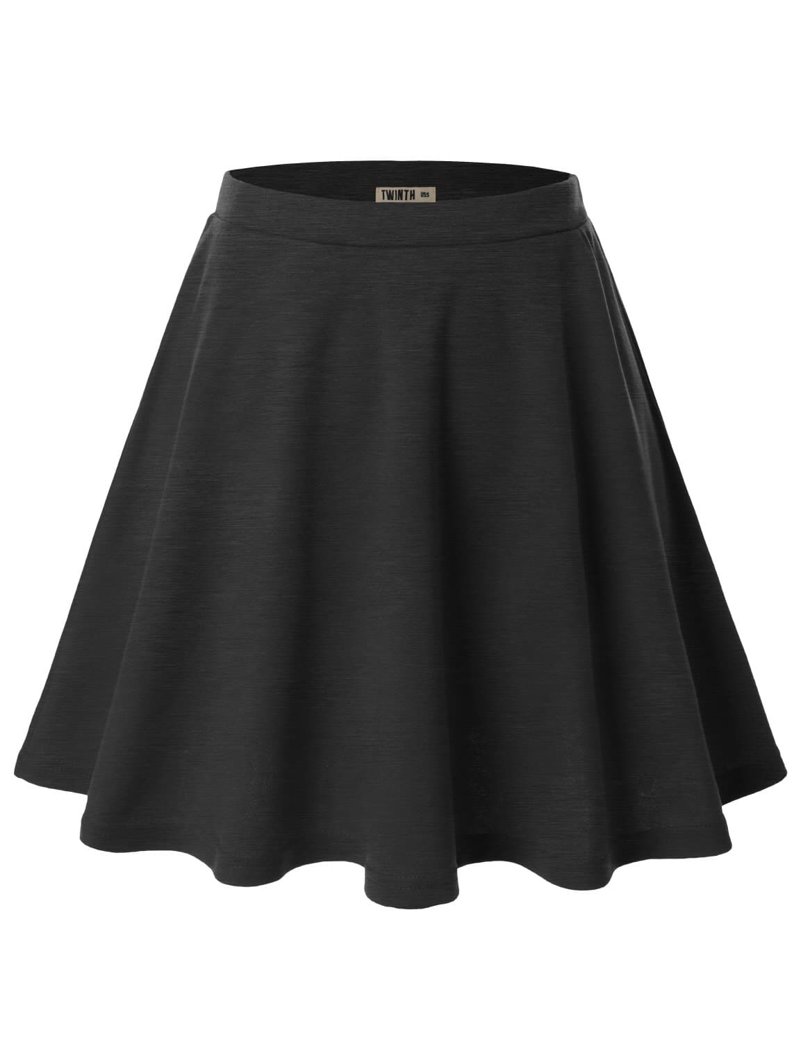 Doublju Versatile Elastic Waist Flared Mini Skater Skirt For Women With Plus Size CHARCOAL X-LARGE