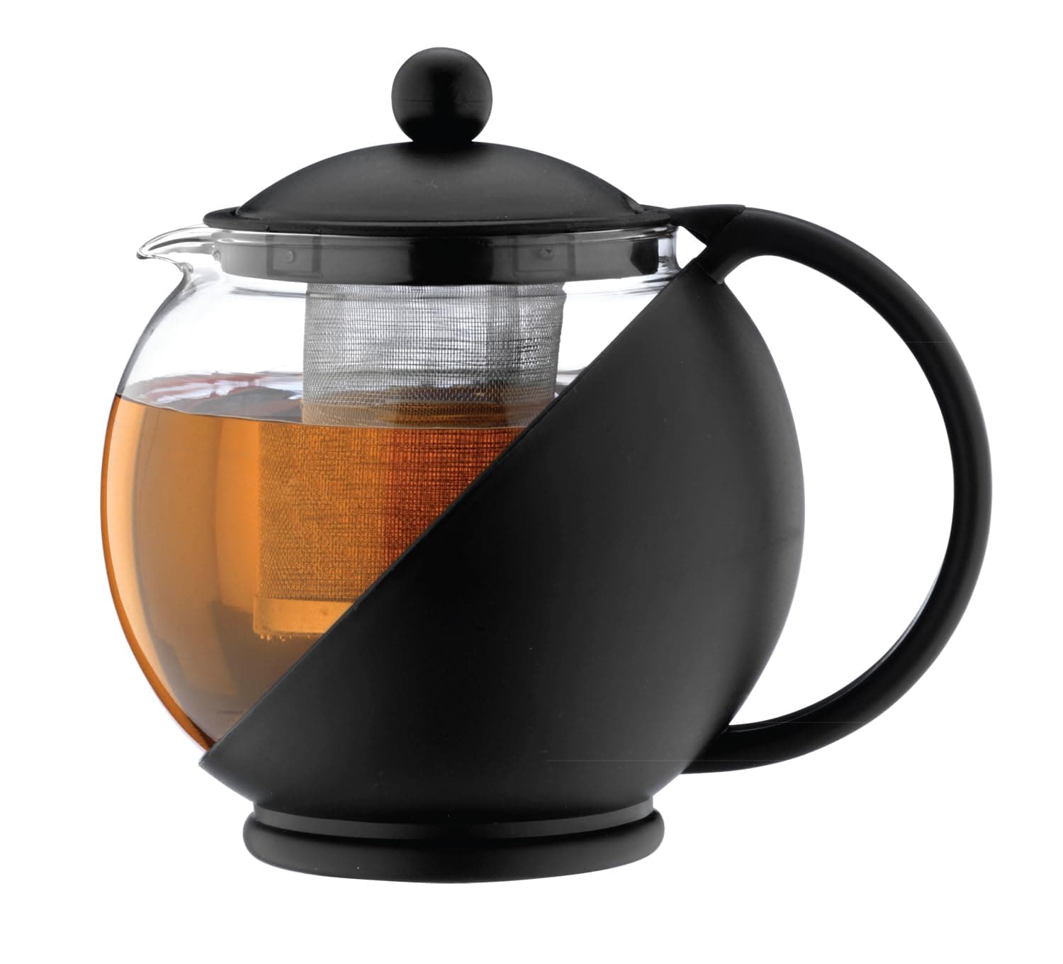 Café Olé Everyday Teapot, Black, 710ml / 25oz / Serves 3-4, Stainless Steel Infuser, Glass Body with Plastic Casing, Dishwasher Safe