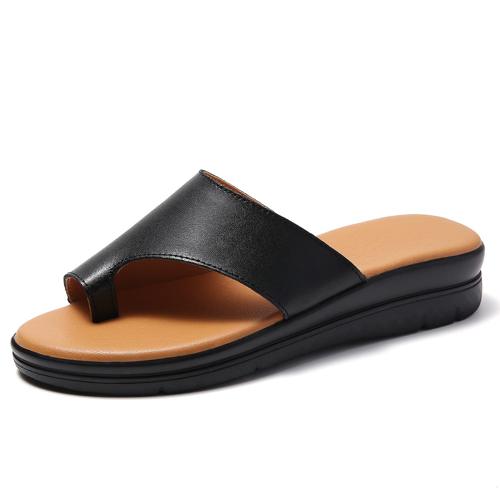 Bunion Sandals For Women Comfy - Bunion Corrector Platform Shoes BSP-2 Genuine Leather Women Flip-Flop Light Weight Ladys Shoes Wedge Sandals Black Gold Brown White