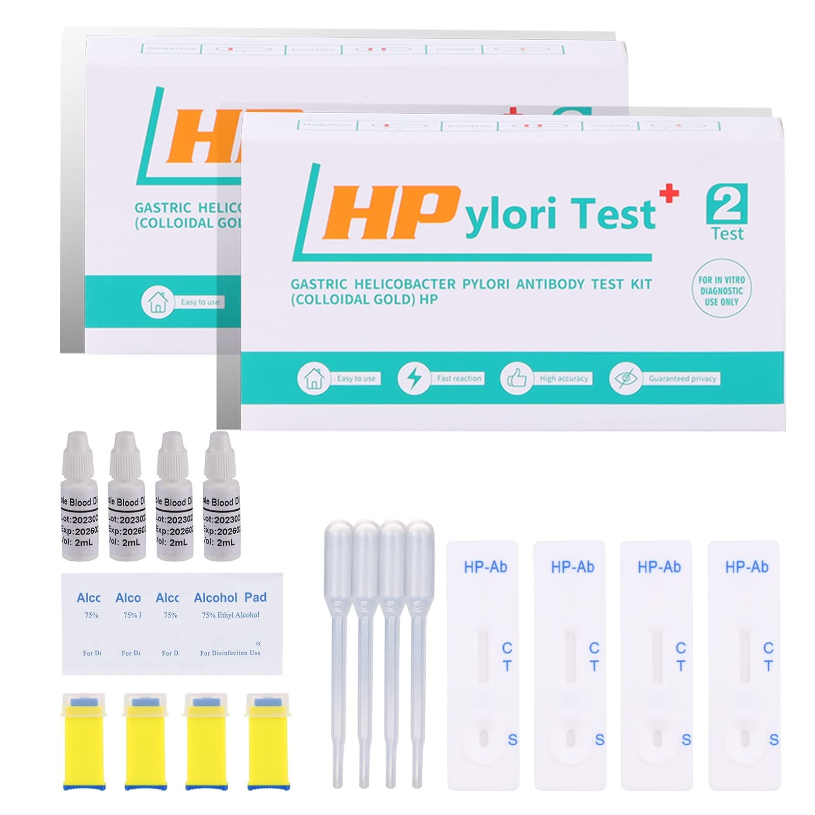 H. Pylori，Helicobacter Pylori Detection kit, 10-15 Minutes of Quick Home Testing, The Result is Highly Accurate, Easy to use and Read,Pack of 4