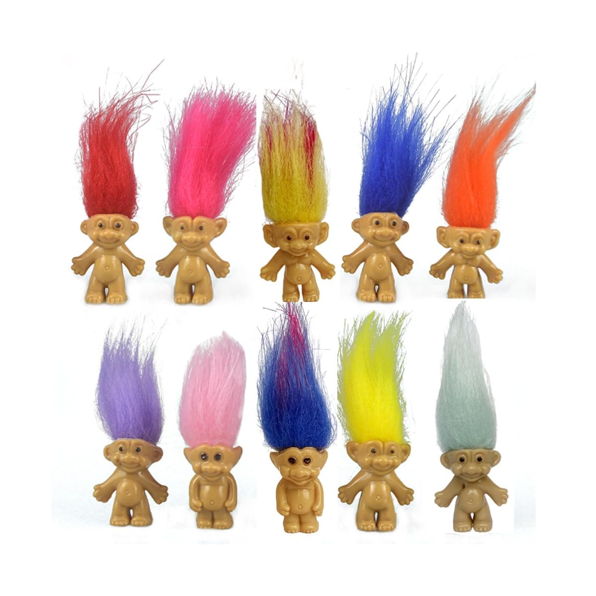 Generic 10PCS Mini Troll Dolls, PVC Vintage Trolls Lucky Doll Mini Action Figures 1.2" Cake Toppers Chromatic Adorable Cute Little Guys Collection, School Project, Arts Crafts, Party Favors