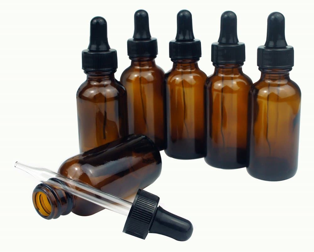 1oz (30ml) Amber Glass Bottles with Glass Eye Dropper - Pack of 6