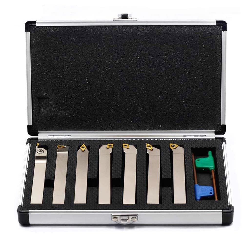 1/2" Shank Heavy-Duty Nickel Plated Indexable Lathe Cutting Tools Set 7 Pieces, CNC & Metal Lathe Tool Holders for Turning, Grooving, Threading, Parting & Cut Off