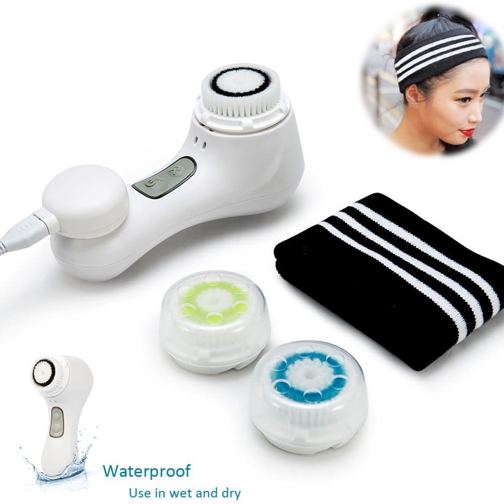 MOSIGOM Rechargeable Waterproof Sonic Face Cleansing Brush Microdermabrasion Exfoliator with 5 Speeding Setting for Sensitive & Normal Skin-Pore Minimizer-Acne Spots, includes Yoga Headband