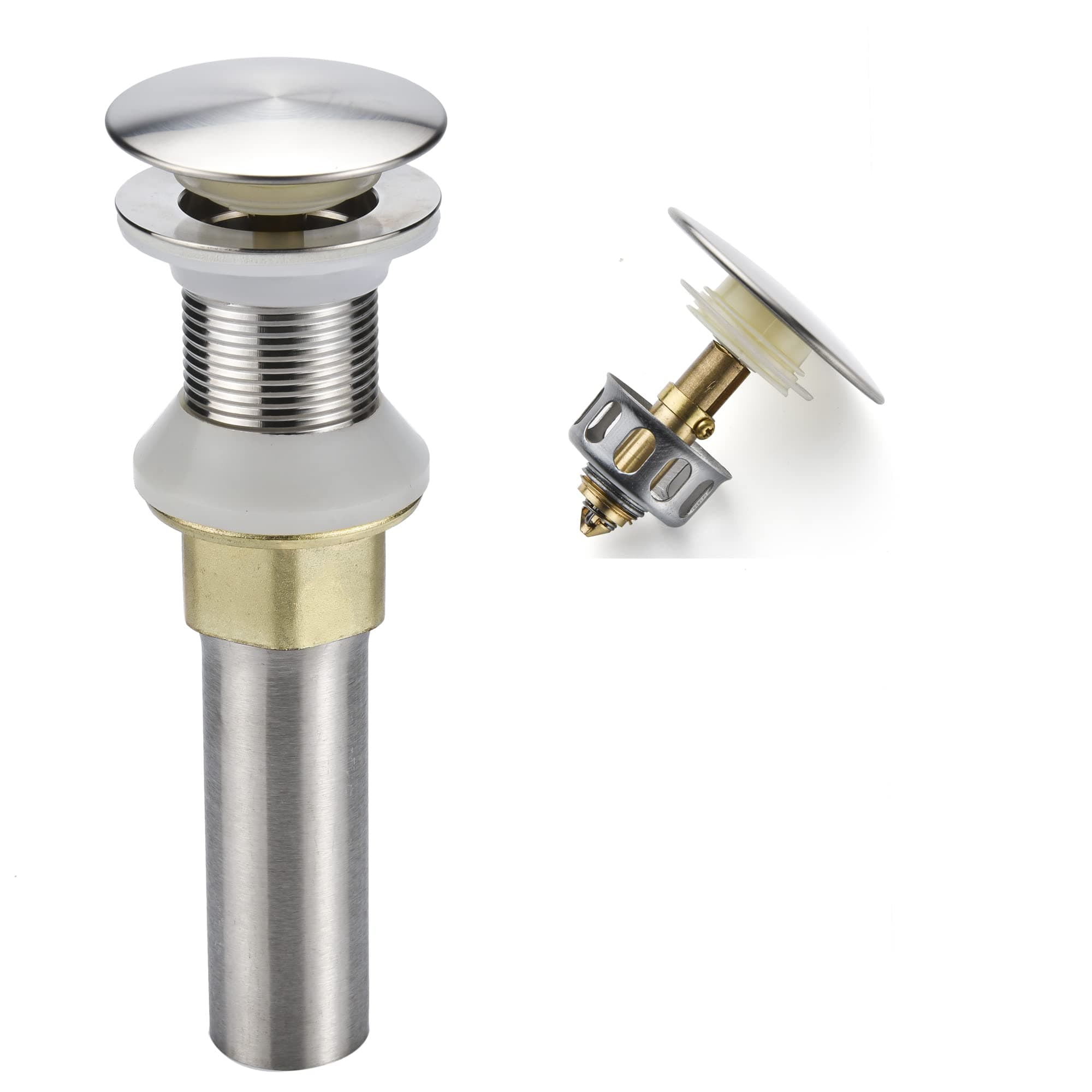 Bathroom Sink Drain,Drain Stopper Bathroom Sink Without Overflow,Pop Up Drain Assembly with Detachable Strainer Basket,Built-in Anti-Clogging Strainer,Stainless Steel Brushed Nickel