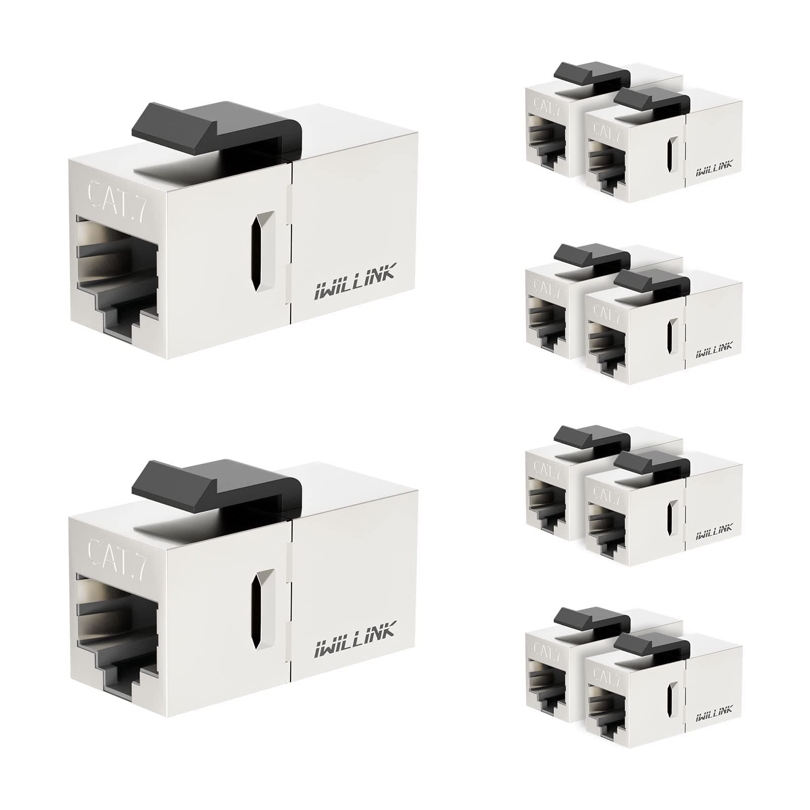 iwillink 10Gbps CAT7 Coupler RJ45 Keystone Shielded Coupler 10-Pack, Ethernet Coupler, Female to Female Keystone Jack，STP Keystone Insert for Cat7/Cat6a/Cat6/Cat5e Cable