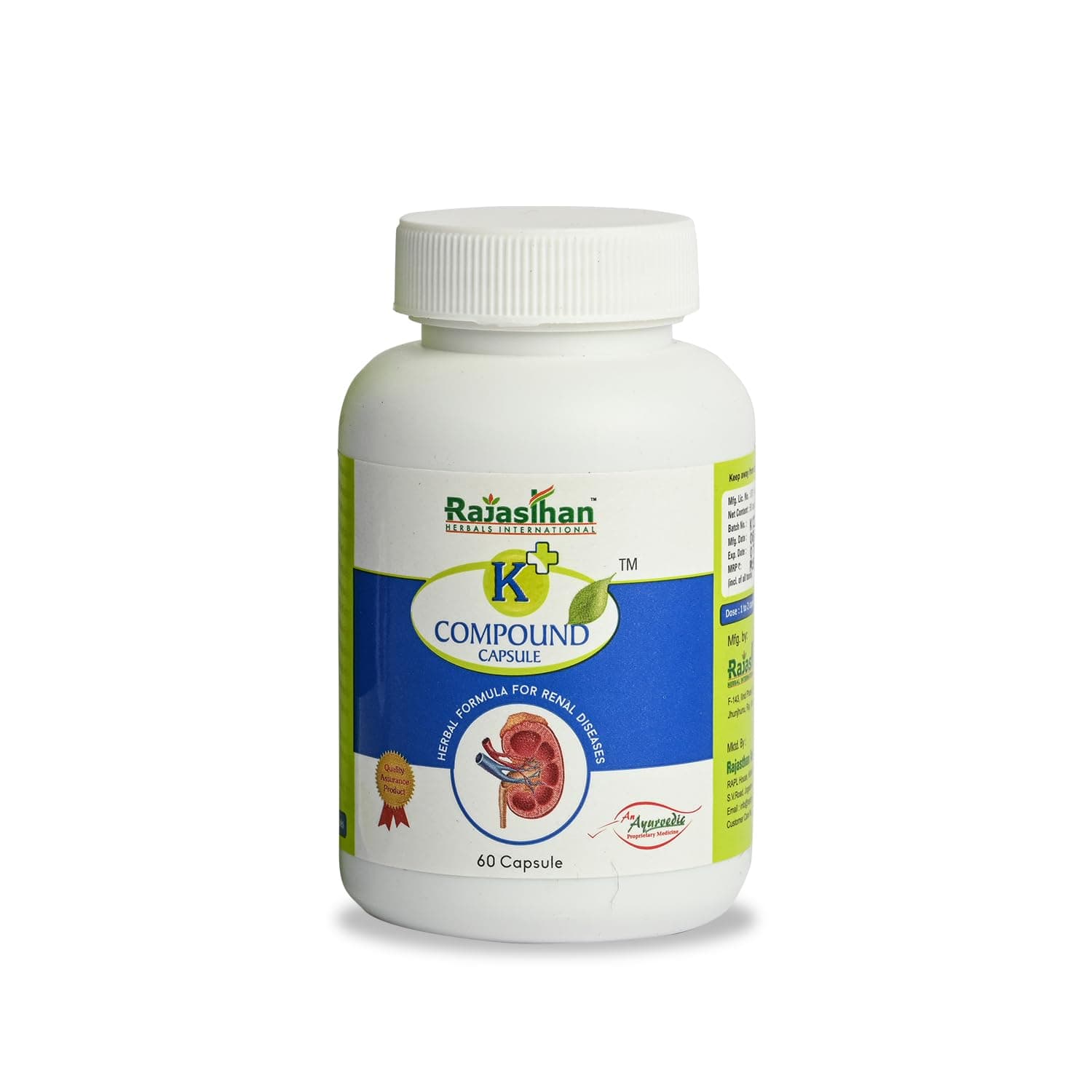 K+ Compound Capsule by Rajasthan Aushdhalaya for | Healthy Kidneys | 60 Capsules in 1 pack