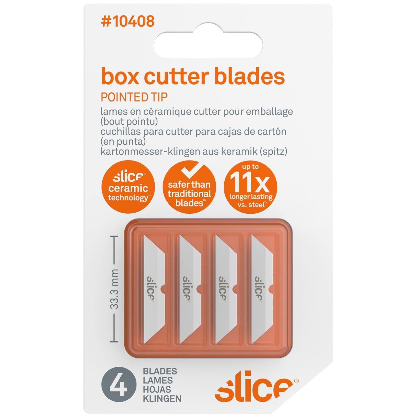 10408 Replacement Ceramic Blades (Pointed Tip) | Pack of 4 | Finger-Friendly, Dual-Sided Ceramic Safety Blades | Last Up to 11X Longer Than Traditional Blades