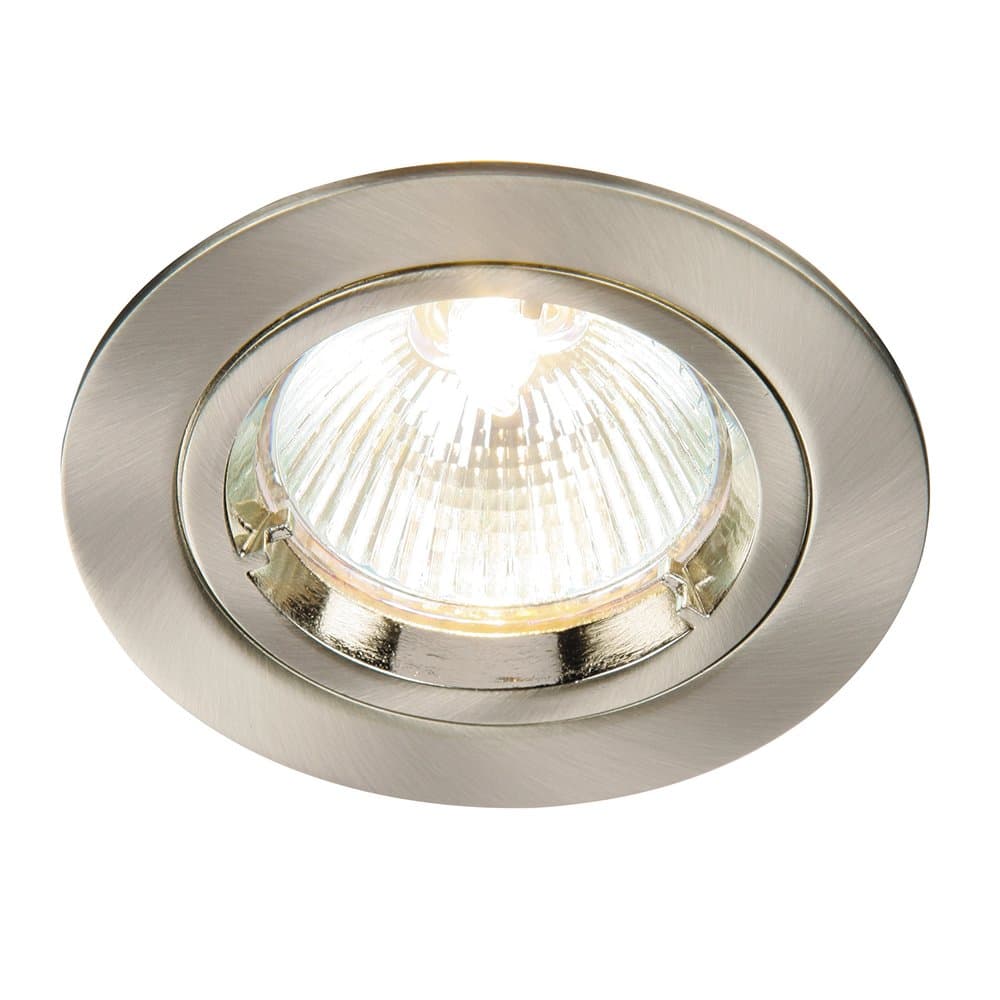 Recessed Lighting – GU10 LED Spotlights for Ceiling – IP20 Downlights Mains Powered Ceiling Spots for Kitchen Bedroom Lounge - Halogen or LED – Fixed Version, Satin Nickel