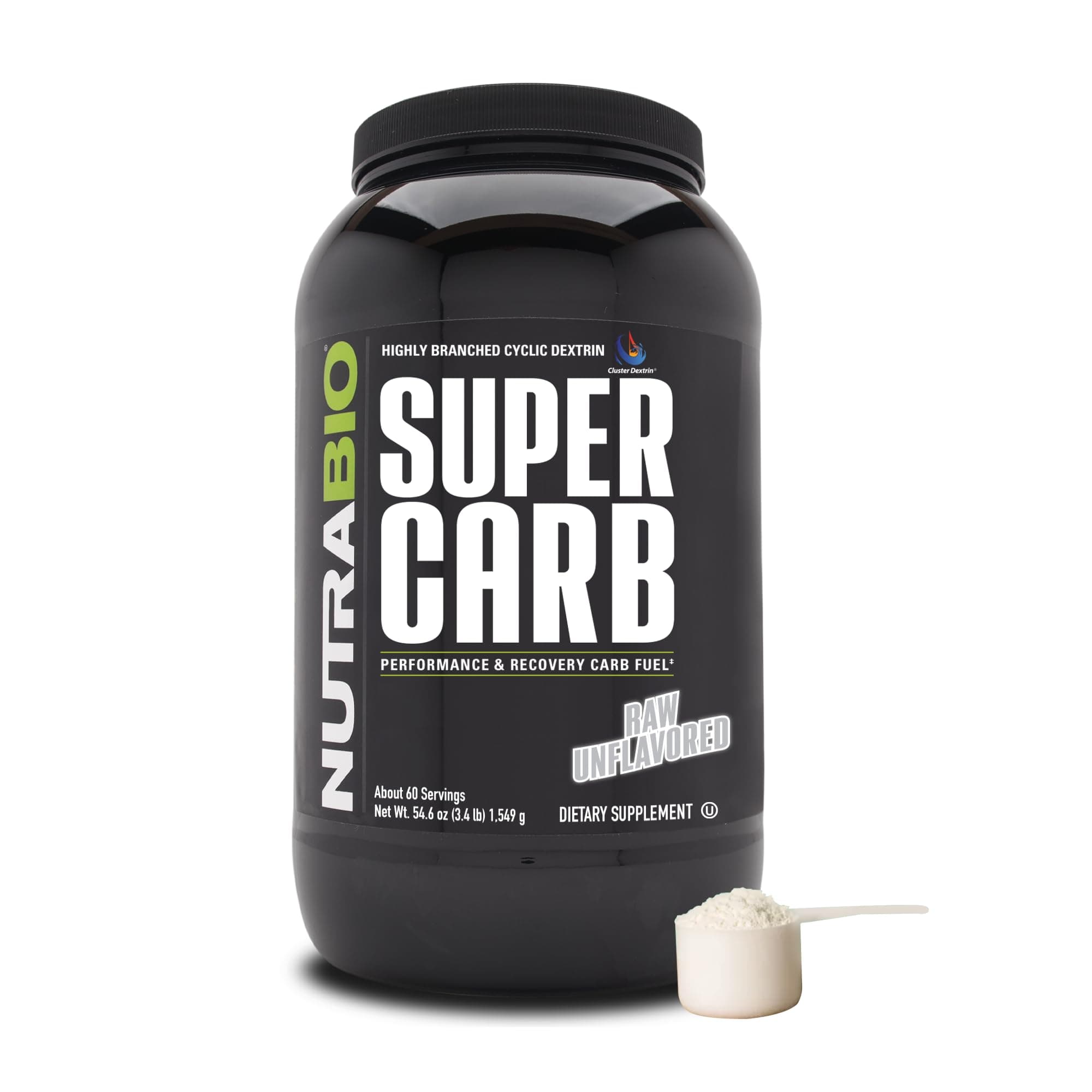 - NutraBio Super Carb, Carbohydrate Powder with Cluster Dextrin & Electrolytes, Advanced Carb Supplement Powder for Workout Fuel, Performance, and Muscle Recovery, Cyclic Dextrin, Unflavored, 60 Sv