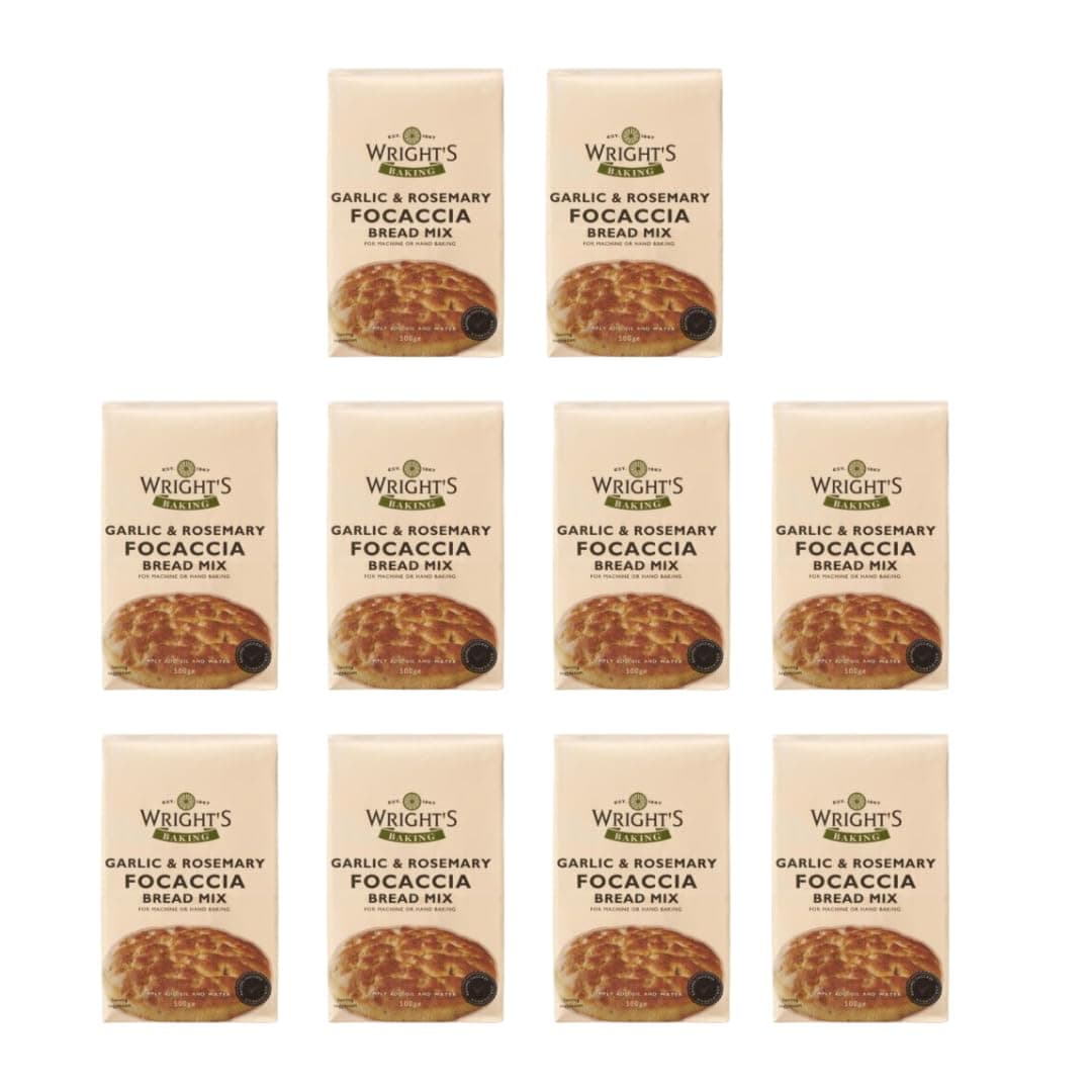 Garlic & Rosemary Focaccia Bread Mix 10x500g - Wright's - Mediterranean Flavored Mix for 3 Rounds or 1 Large Loaf - Perfect for Bread Machines & Hand Baking - Vegetarian-Friendly (NP)