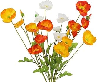 CISDUEO 6 Pcs Artificial Poppy Flowers Silk Flower Poppy with Stems Real Touch Faux Poppy Spring Flowers for Home Kitchen Wedding Decorations Floral Arrangement Table Centerpiece