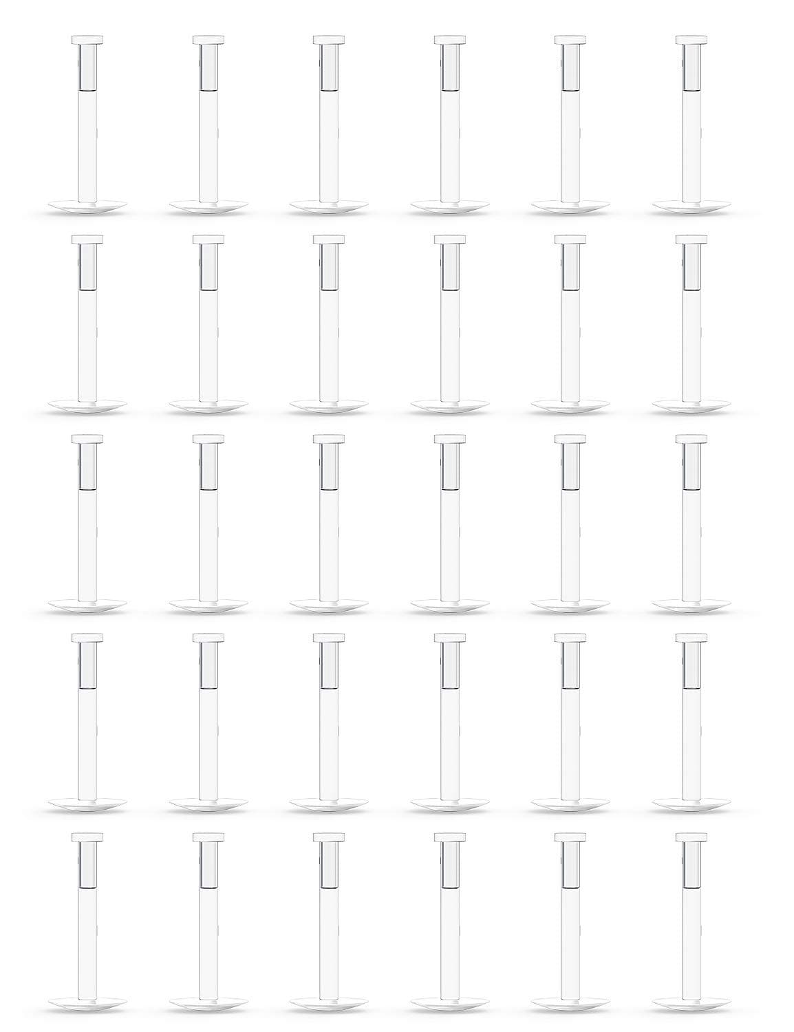 Lcolyoli30PCS 16G Clear Push Top Piercing Retainers 2mm Flat & Ball Top Bioflex Lip Rings Labret Retainer for Women Men 6-10mm Bar Length