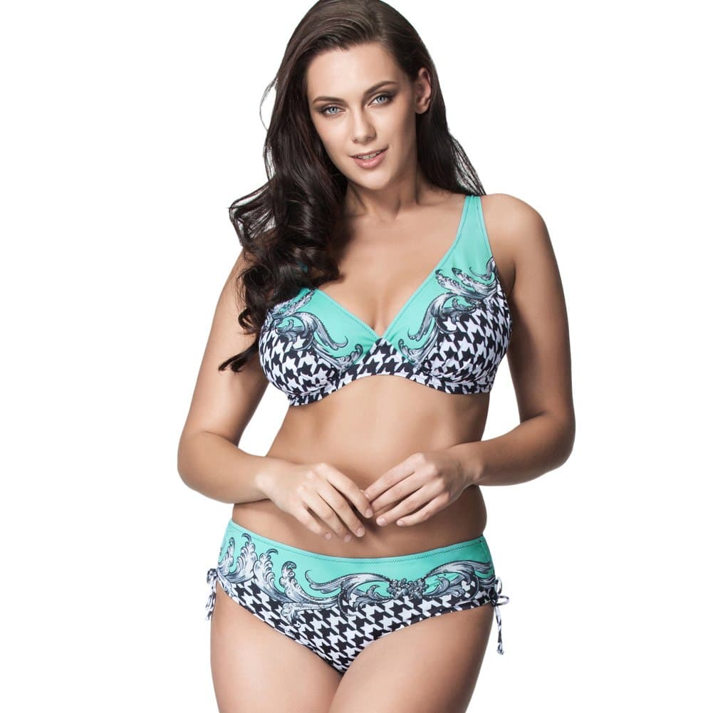 YILANG Women's Plus Size 2 Pieces Bikini Set Floral Printed Push Up Bathing Suit