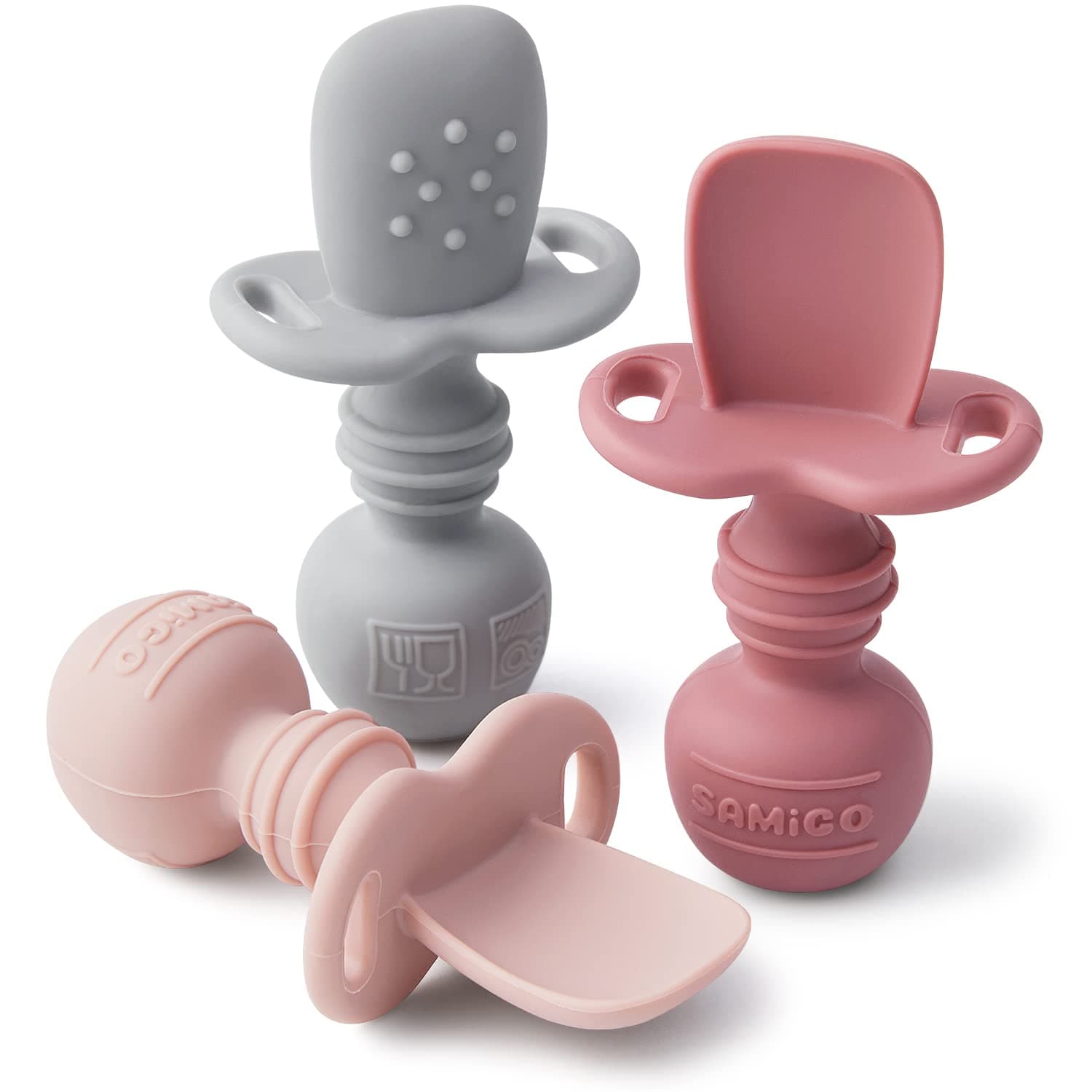 Silicone Baby Spoons Self Feeding 6+ Months - Infant Toddler Utensils - First Stage Baby Led Weaning Feeding Supplies - Set of 3 Pack