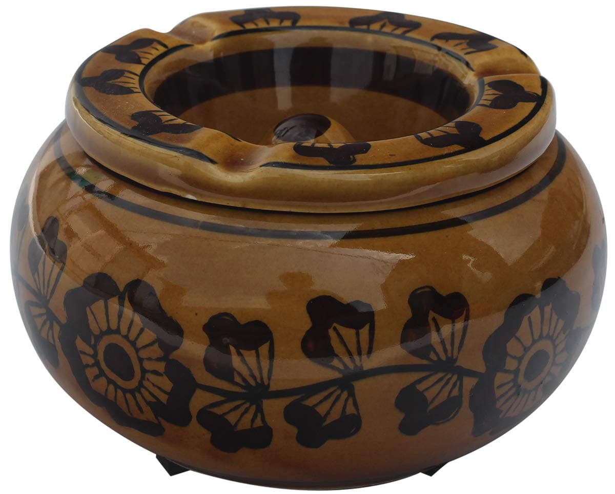 Raakhadaanee 4" Ceramic Bowl with Lid, Round Hand-Painted Flowers Design with 3 Holder Slots, Home Decor Jar, Portable, Travel, Easy to Clean By ABHANDICRAFTS