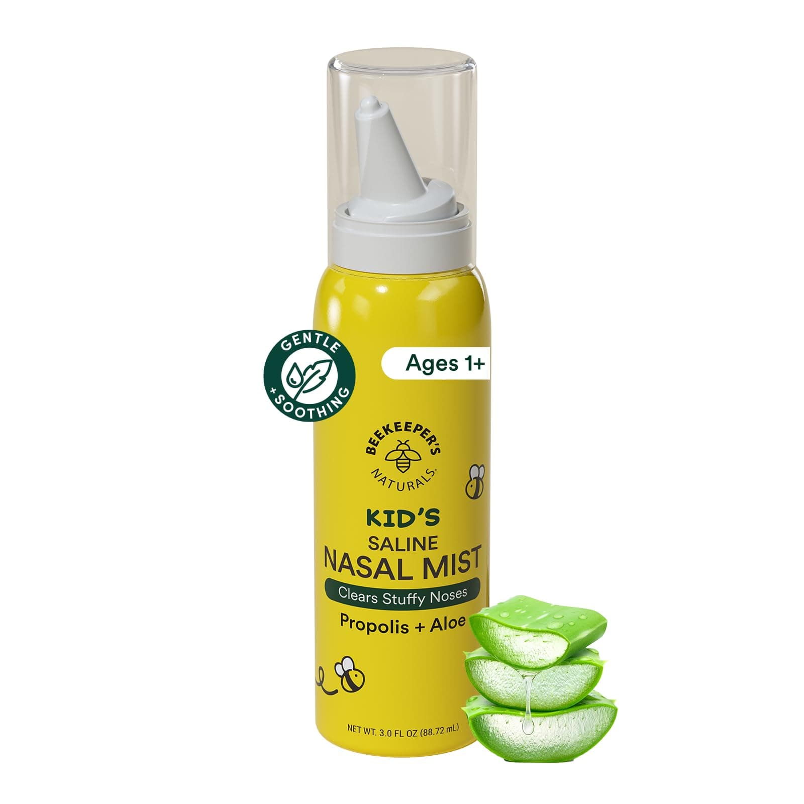 Kids' Saline Nasal Mist by Beekeeper's Naturals, Clears Stuff Noses, Nasal Spray for Kids 1+ w/ Saline, Aloe & Propolis, 3 fl oz