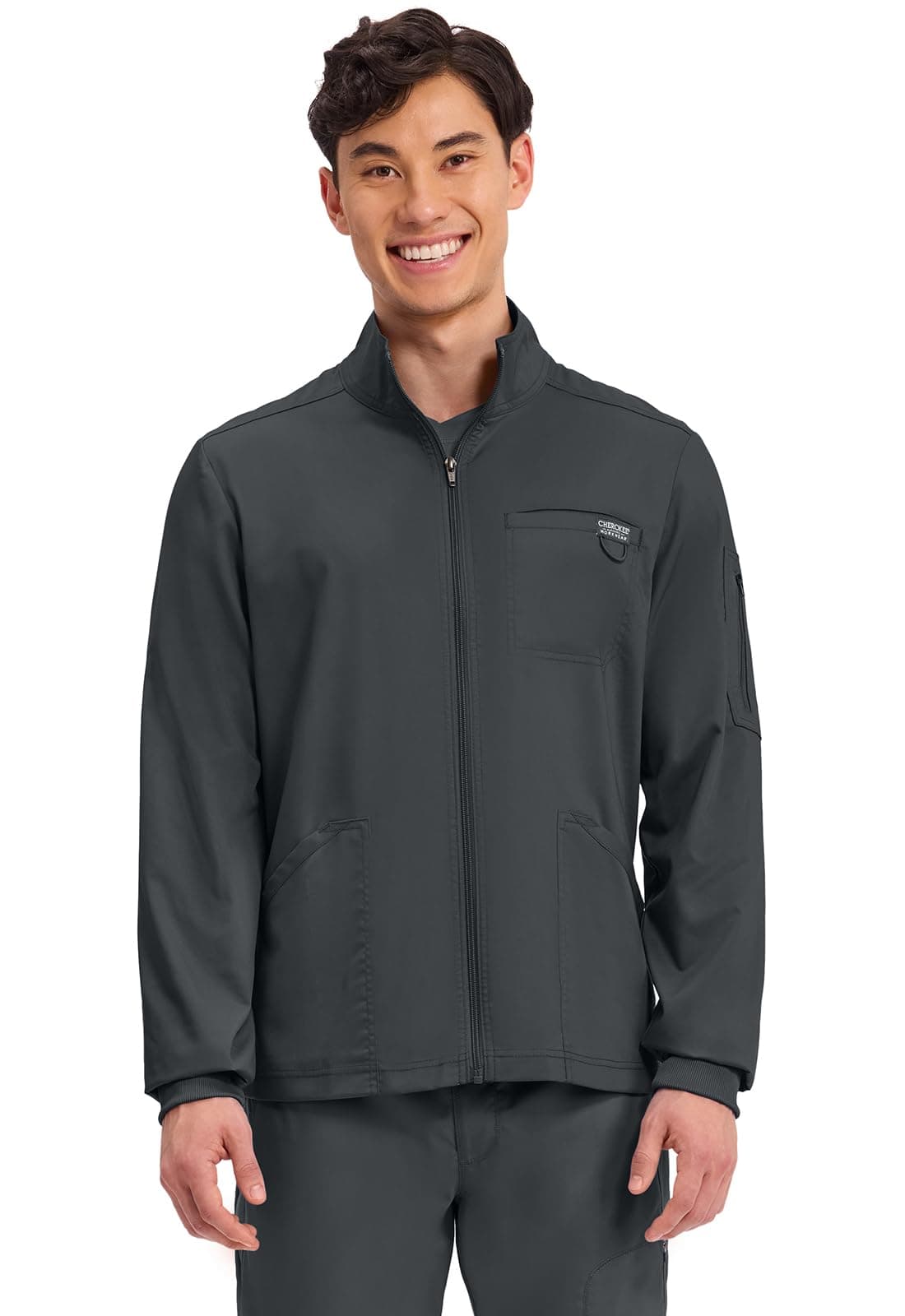 Scrub Jacket Men's Zip Front Jacket with 5 Pockets, Bungee Loop, Rib-Knit Cuffs, Soft 2-Way Stretch Fabric - WW320