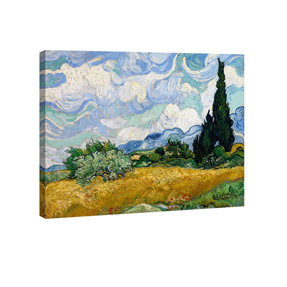 Wieco Art - Wheat Field with Cypresses by Van Gogh Famous Oil Paintings Reproduction Modern Framed Landscape Giclee Canvas Prints Artwork Pictures on Canvas Wall Art for Home Office Decorations