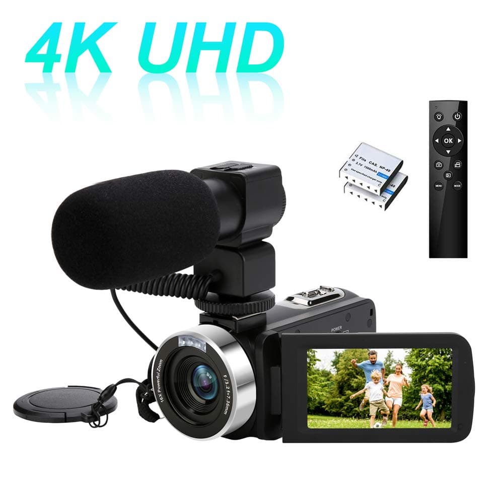 [Upgrades] Video Camera Camcorder, 4K 30MP Ultra HD Digital Camcorder Camera for Vlogging, IR Night Vision WiFi funtion 18X Digital Zoom with Microphone and 2 Batteries
