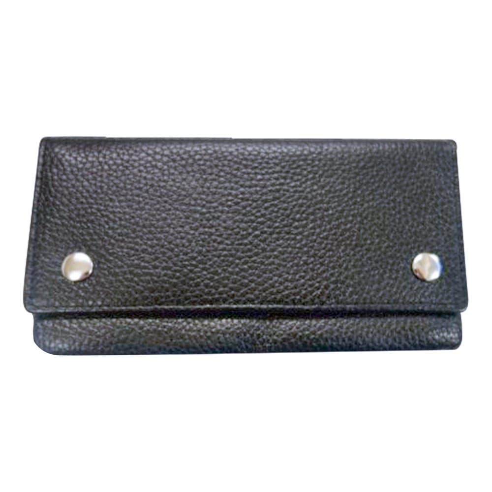 Soft Black Cowhide Leather Tobacco Pouch with Linen Lining and Push Buttons - Holds 50g