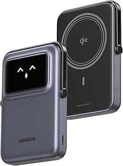 UGREEN Uno Magnetic Power Bank,10000mAh Qi2 Certified 15W Ultra-Fast MagSafe-Compatible Battery Pack with Foldable Stand and TFT Display, PD20W, Wireless for iPhone 17/16/15/14 Series,AirPods ect
