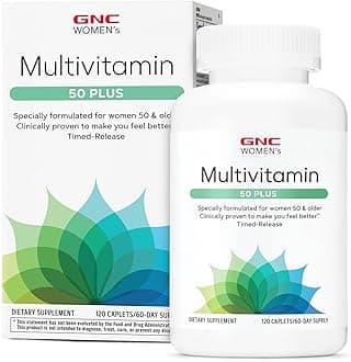 GNC Women’s 50 Plus Multivitamin Caplets, Clinically Proven to Feel Better, Vitamin D-3, Immune, Strong Bones, Memory, Mental Sharpness, Vision, Biotin, Timed Release, 120 ct, 60 svgs