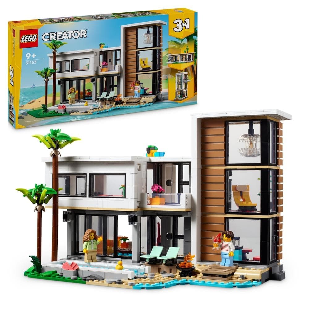 Creator 3in1 Modern House to 3-Storey City Building to Forest Cabin Set, Model Building Kit for Kids, Gift Idea for 9 Plus Year Old Boys and Girls 31153