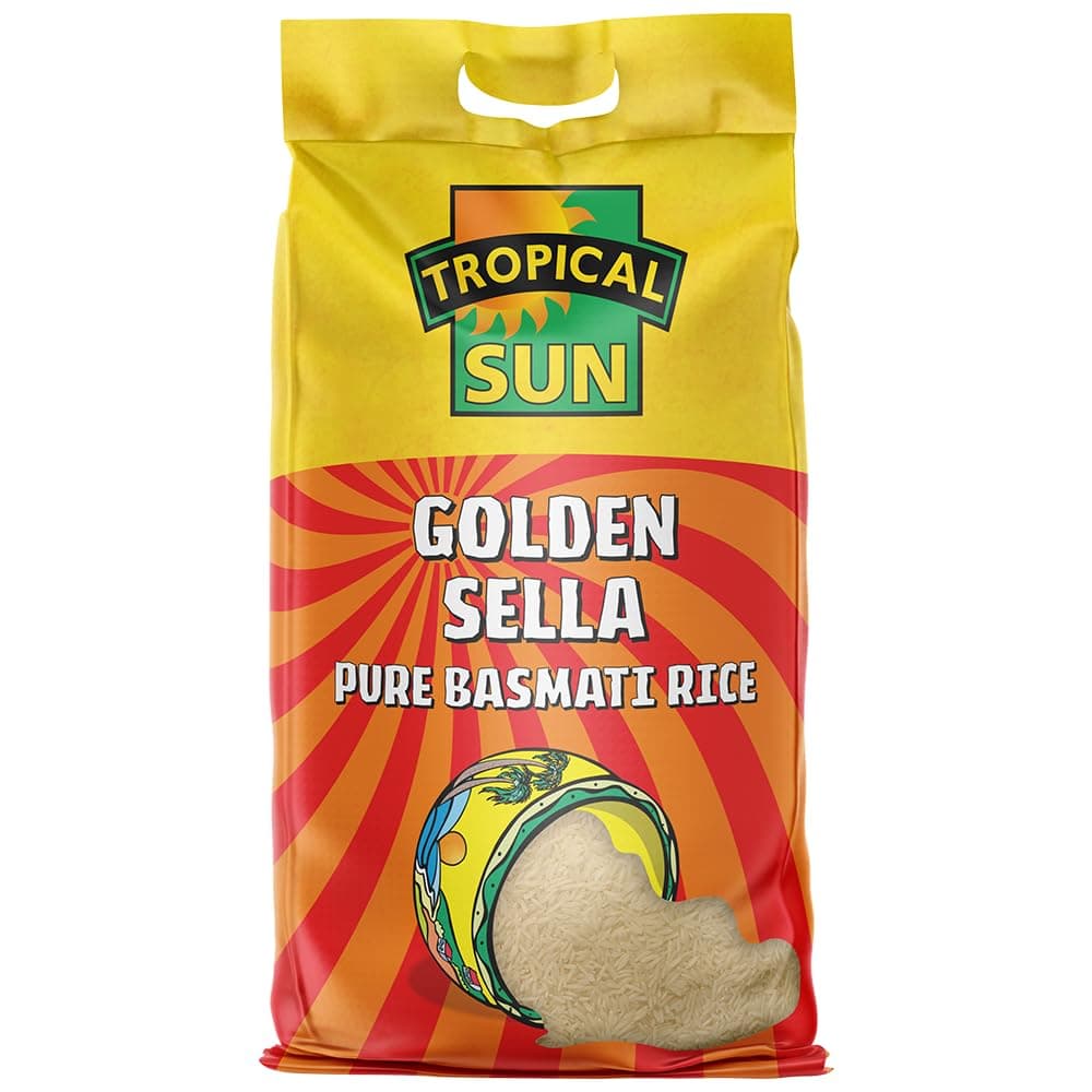 Tropical Sun Golden Sella Basmati Rice 10kg - Extra Long Grain Parboiled Rice - Naturally Aromatic - Non-Sticky & Fluffy Rice for Biryani, Pilaf, Curries & Everyday Cooking