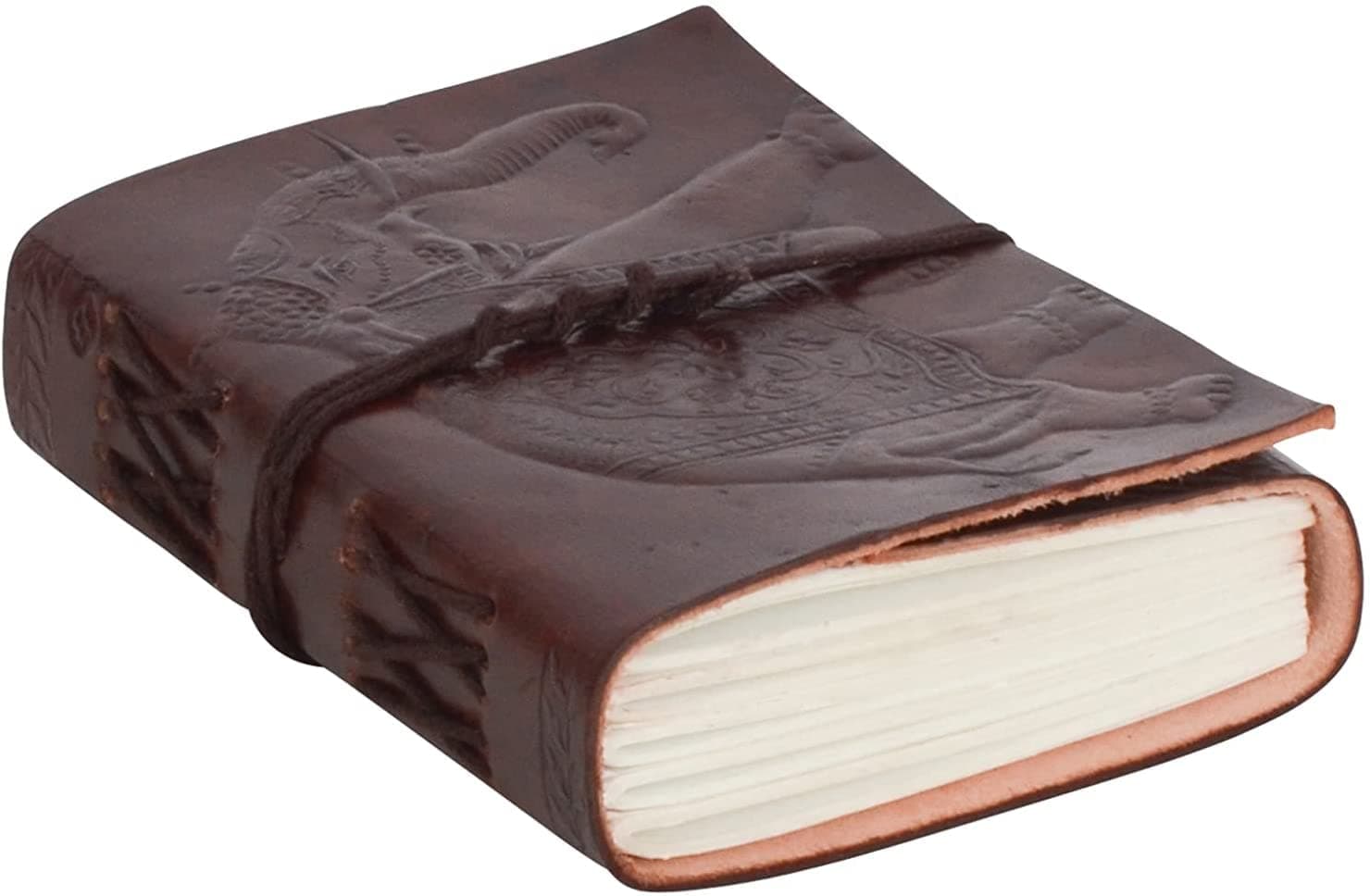 GustiGusti Leder nature "Mary-Ann Genuine Leather Notebook B7 Journal Diary Sketchbook Everyday Uni College Book Vintage Elephant P30