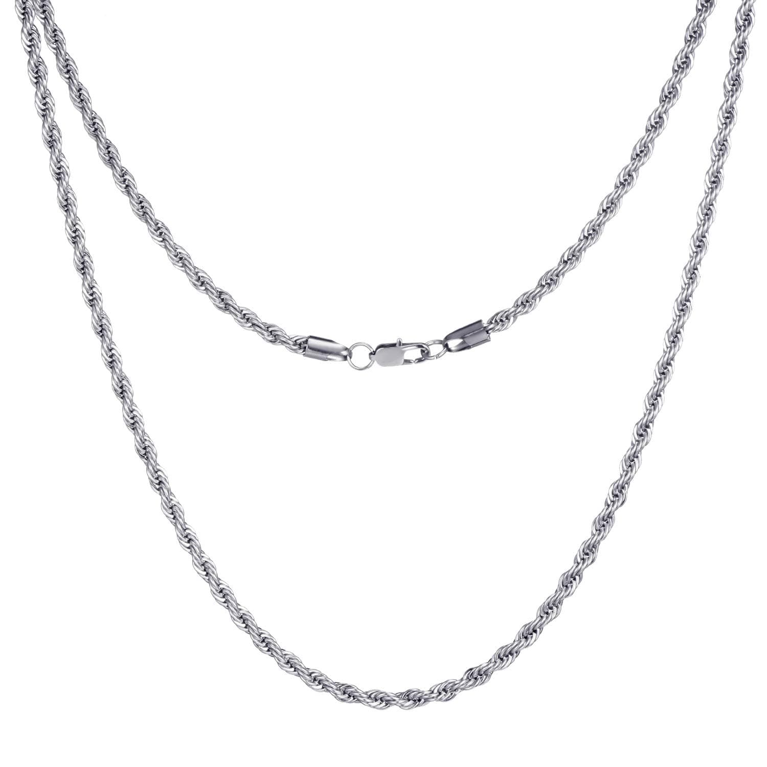 FEEL STYLE Stainless Steel Chain 925 Silver Rope Chains 3-5mm Twist Rope Necklace 14-30 Inch