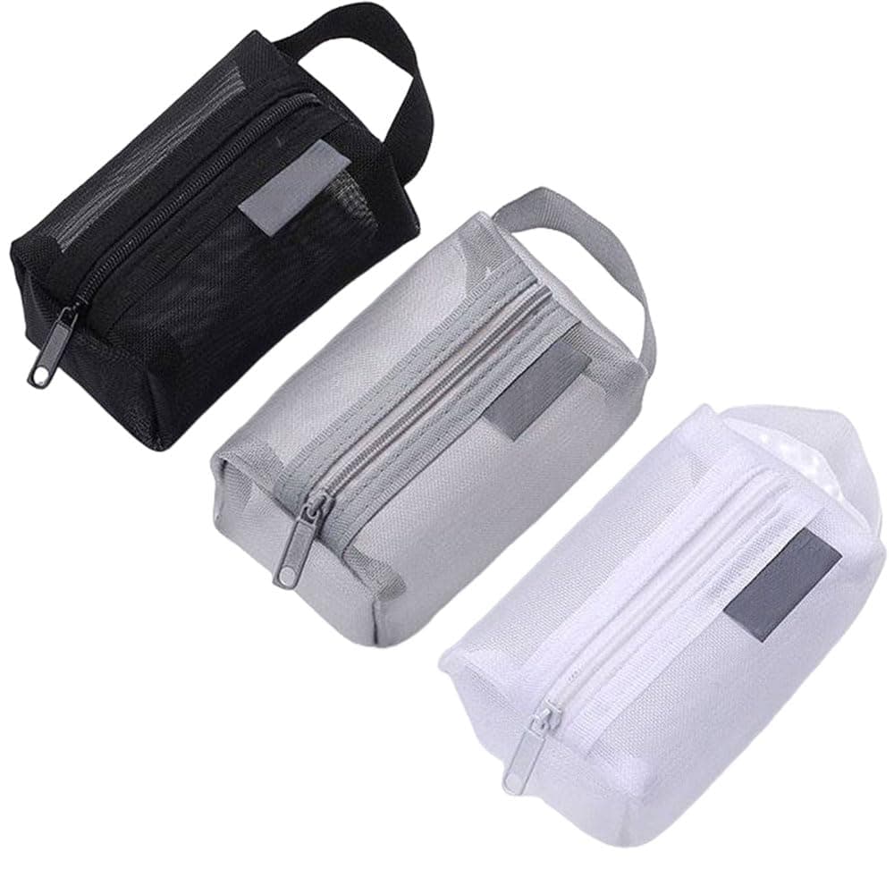 FinyoffiyFinyoffiy Portable Cosmetic Bag & Coin Pouch - Zippered Square Mesh Storage, 3pcs Travel Carry Set