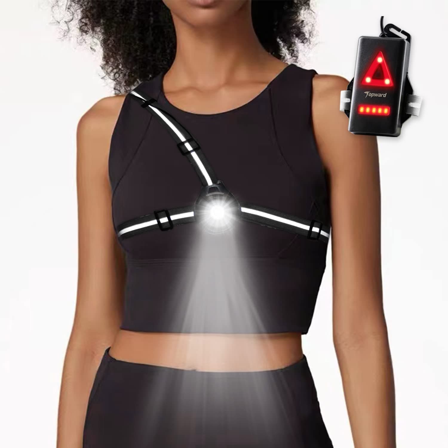 Topward Running Chest Light for Runners, Body Torch for Dog Walking Jogging Hiking - Rechargeable Bright LED Front Lamp Rear Safe Run Light - Adjustable Beam with Reflective Gear - Gift for Women Men